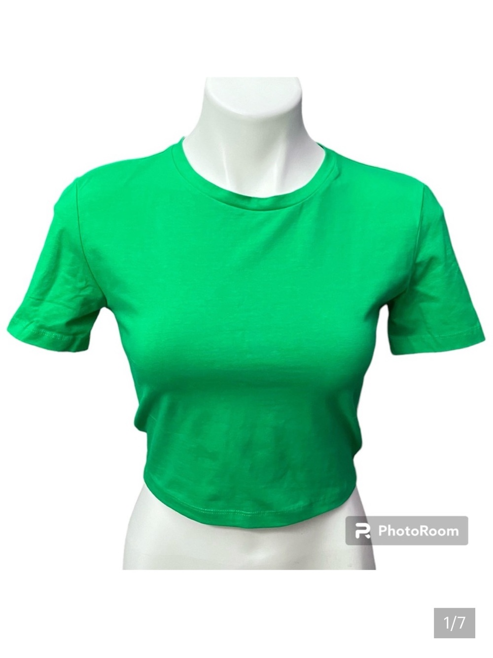 ZARA Bright Green Fitted Crop Top Short Sleeve T-shirt - Size Small